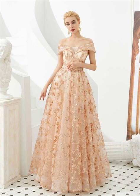 Rose Gold Lace Ball Gown Prom Dress Prom Dresses Long Lace A Line