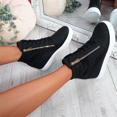 Womens Ladies Zip Studded High Top Ankle Trainers Party Sneakers Women