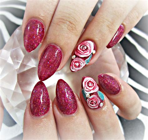 3d Rose Acrylic Nails Nails Nail Art Galleries Flower Nail Art