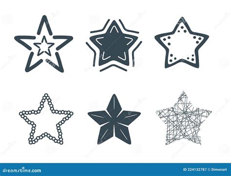 Decorative Stars Set Hand Drawn Design Elements Stock Vector