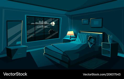 Cute Young Woman Sleeping Bedroom At Night Vector Image
