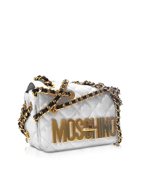 Moschino White Quilted Nappa Leather Shoulder Bag Wgolden Logo And
