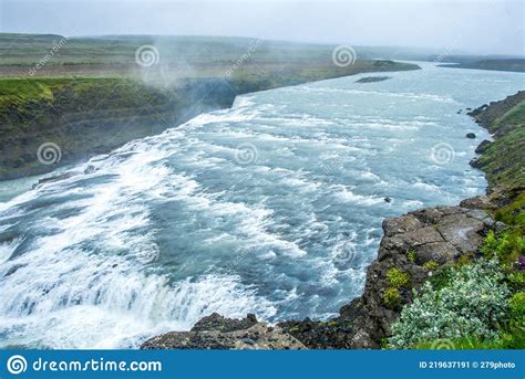 Gullfoss Waterfall Located In The Canyon Of Hvita River Iceland Stock