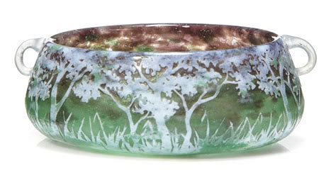 Daum Nancy Cameo Glass Two Handled Small Landscape Bowl Circa 1900