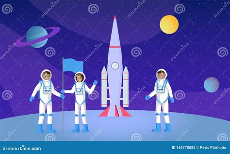 Space Exploration Expedition Flat Vector Illustration Young