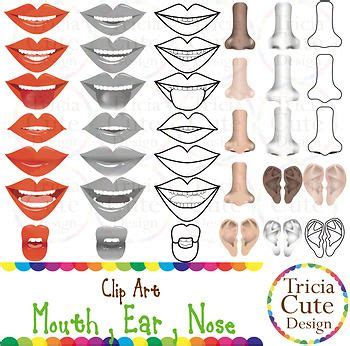 Mouth Nose Ear Clip Art Face Parts Clip Art Face Art Grayscale Image
