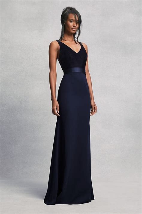 Crepe And Velvet Bridesmaid Dress With Open Back Davids Bridal