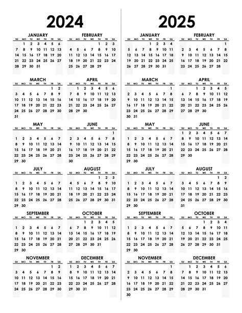 Yearly Calendar 2024 2025 Free Calendarsu