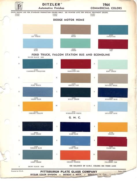Paint Chips 1964 Truck Fleet Commercial Paint Color Chart Car Paint