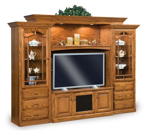 Amish Tv Entertainment Center Solid Oak Wood Media Wall Unit Cabinet