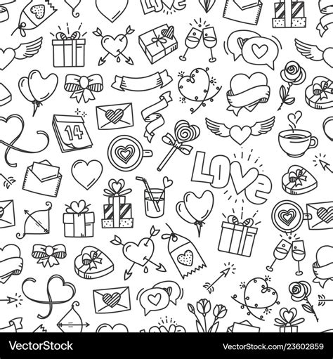 Happy Valentines Day Doodle Style Seamless Vector Image
