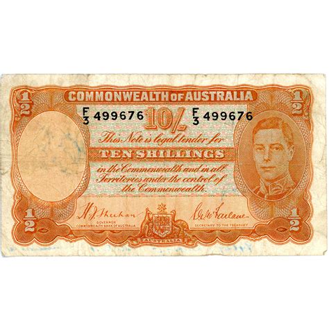 Australia 10 Shillings 1939 P25a F Short Snorter Golden Eagle Coins