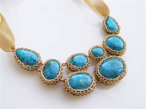 Turquoise Statement Necklace Turquoise Bib Necklace Gold Etsy