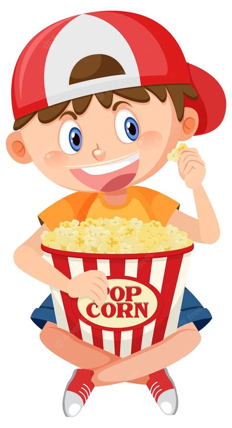 Premium Vector Cute Boy Eating Popcorn