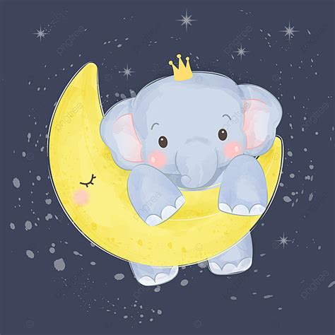Elephant Moon Vector Hd Images Adorable Watercolor Elephant Hanging