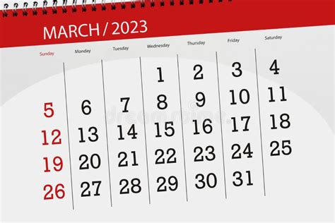 Calendar 2023 Deadline Day Month Page Organizer Date March Stock