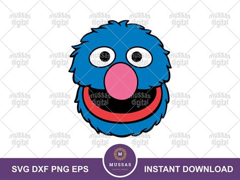 Grover Sesame Street Face SVG Clip Art Layered Vectorency