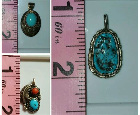 Lot Mexican Turquoise And Coral Sterling Silver Pendants With Images