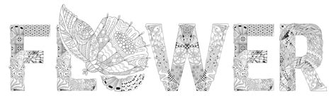 Decorative Zentangle Object Word Flower Coloring Page In Vector Format