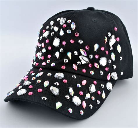 Women Glitter Crystal Rhinestone Bling Denim Adjustable Baseball Cap