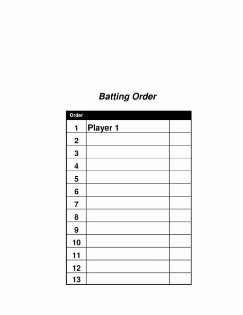Batting Order Template Softball Lineup Excel Card Baseball Inside