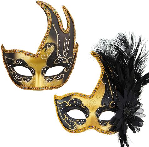 2 Pack Mardi Gras Venetian Ball Mask Couple Masquerade Mask Set Party