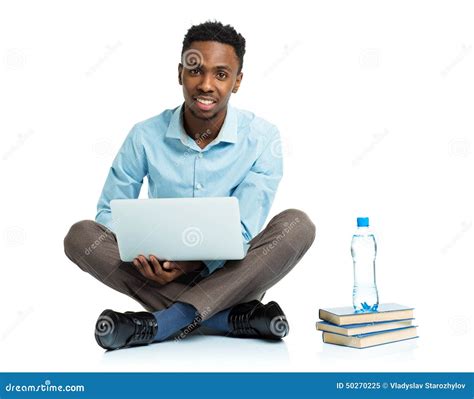 Happy African American College Student With Laptop On White Stock Image