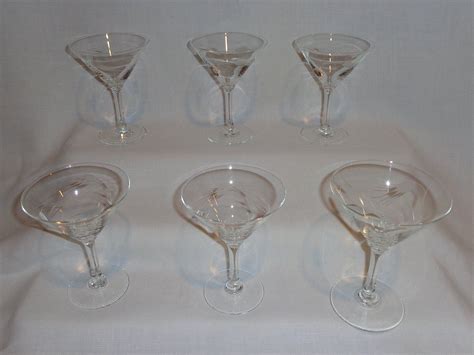 Vintage Etched Wheat Crystal Martini Cocktail Glasses 6 Etsy Cocktail Glasses Martini