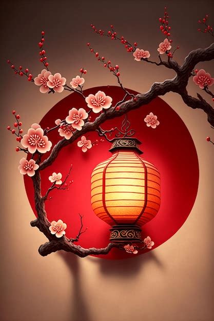 Premium Photo Chinese Lantern Hanging From A Branch Of A Cherry Tree