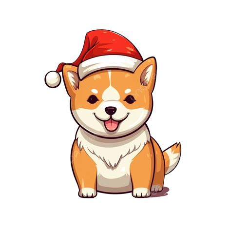Cute Kawaii Hand Drawn Shiba Inu Dog Character With Christmas Hat