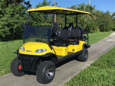 Yellow 6 Passenger Advanced Ev Lifted Lsv Street Legal Limo Golf Cart