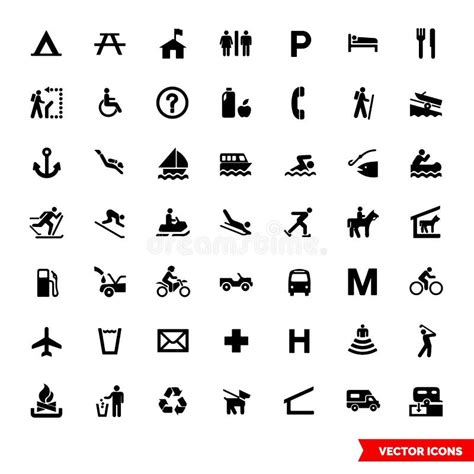 Map Symbols Icon Set Of Black And White Types Isolated Vector Sign