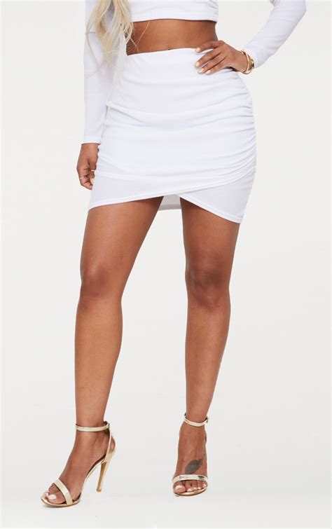 shape white ribbed bodycon skirt curve prettylittlething
