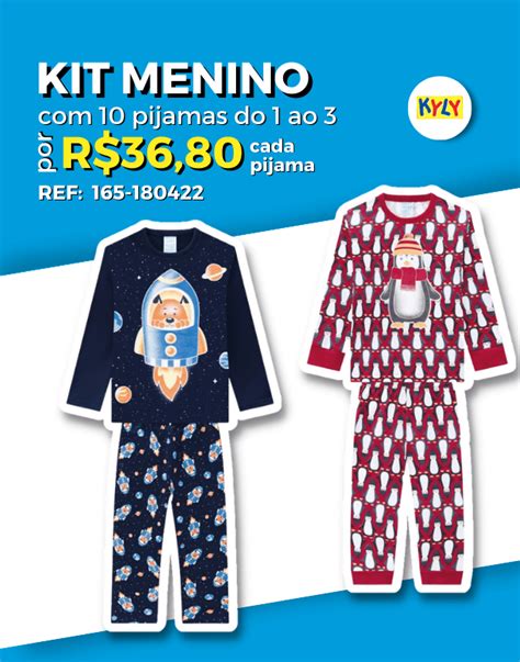 Kit 10 Pijamas Atacado Revenda Infantil Menino Inverno Meia Estaçãomoletom Kyly Grade 13 165