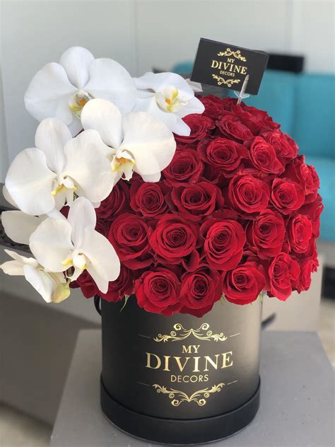 100 Red Roses And Large White Orchid My Divine Decors Flower Boutique Flower Arrangements