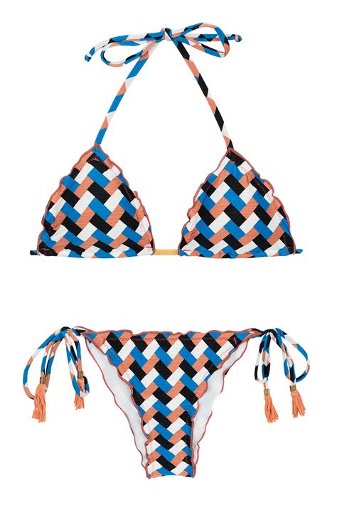two piece swimwear geometric print side tie bikini geometric frufru