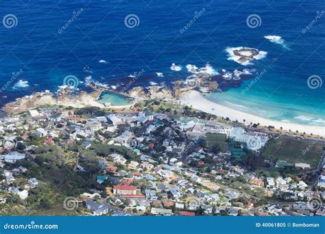 Aerial View Of Camp Bay Coastline South Africa Stock Image Image Of