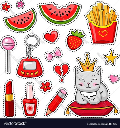 Set Of Cute Hand Drawn Colorful Stickers And Pins Vector Image