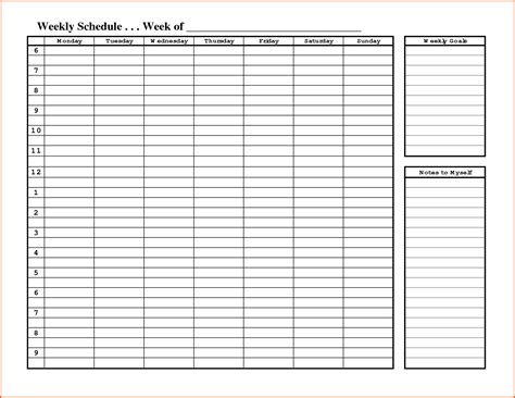Blank 7 Day Schedule Free Calendar Template