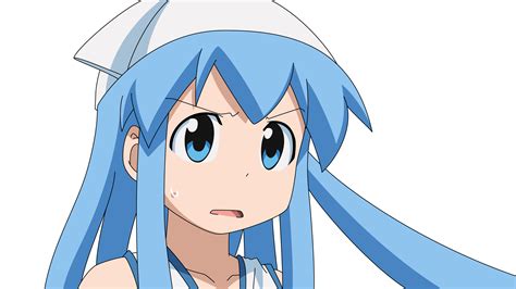 4k anime girls blue hair blush white background blue eyes ika musume shinryaku ika