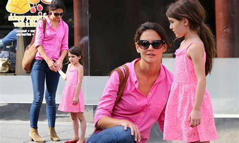 Katie Holmes Steps Out In Bright Pink Shirt Dressing Daughter Suri Cruise In Identical Shade