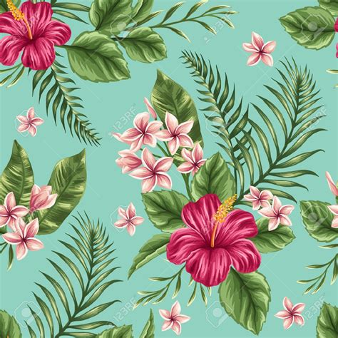 Tropical Floral Seamless Pattern With Plumeria And Hibiscus Flowers