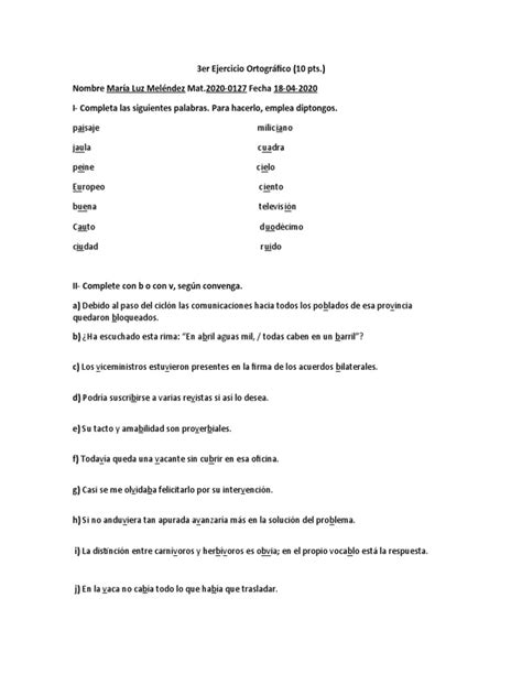 3er Ejercicio Ortográfico Pdf