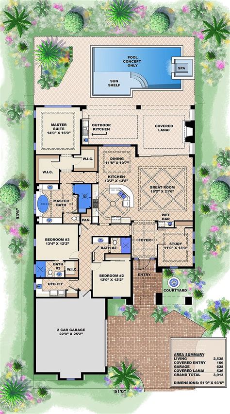 Adobe / Southwestern Style House Plan - 3 Beds 3 Baths ...