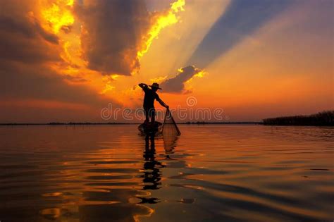 Silhouette Fisherman With Sunsettake Photo Fisherman Young Woman With