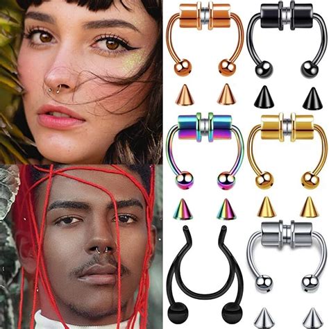 Stainless Steel Fake Piercing Nose Ring For Women Men Magnetic Septum Piercing Nose Cuff Punk