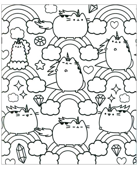 Get This Kawaii Coloring Pages Cute Pusheen Cat and Rainbow