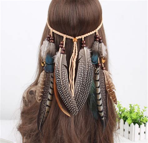 1pc Indian Pheasant Feather Headband Weave Masquerade Boho Headpiece