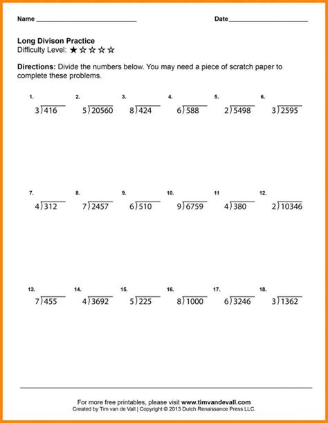 First grade worksheets most popular. 5th Grade Long Division Practice Worksheet