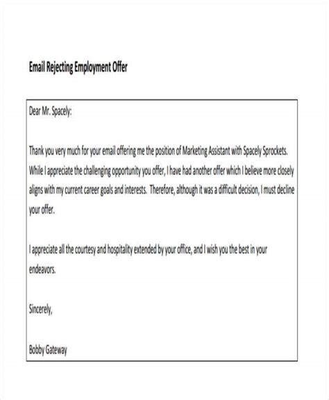 6 Email Rejection Letter Templates Free Word Pdf Doc Format